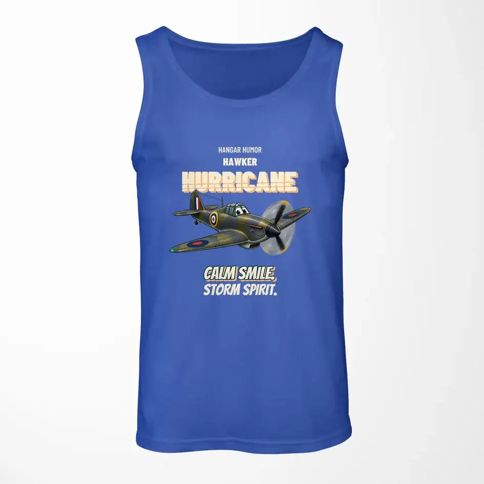 Hawker Hurricane Mk I - Calm smile. Storm spirit. design on blue tank top