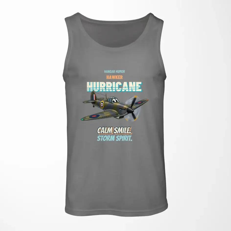 Hawker Hurricane Mk I - Calm smile. Storm spirit. design on gray tank top