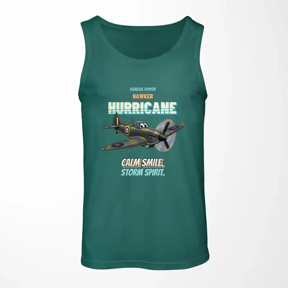 Hawker Hurricane Mk I - Calm smile. Storm spirit. design on green tank top