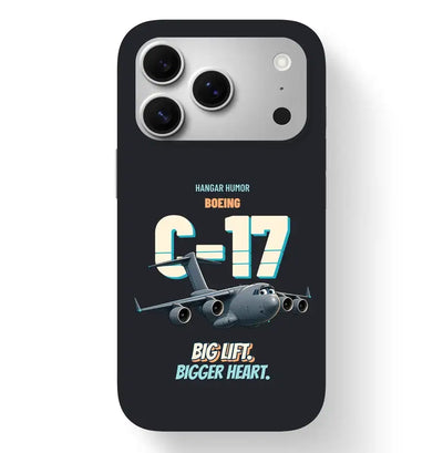 Boeing C-17A Globemaster III - Big lift. Bigger heart. design on black magsafe iphone 17 pro