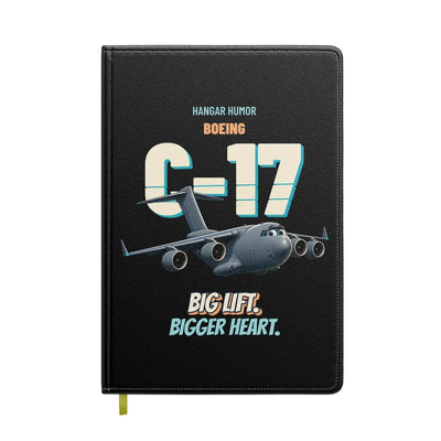 Boeing C-17A Globemaster III - Big lift. Bigger heart. design on black notebook