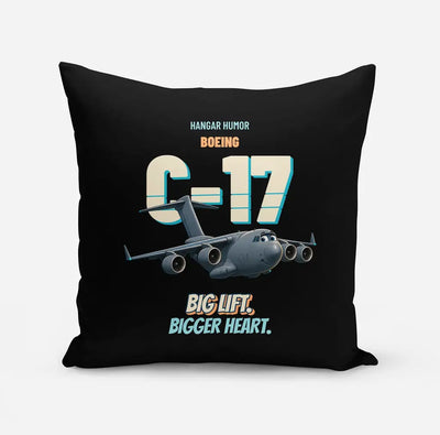 Boeing C-17A Globemaster III - Big lift. Bigger heart. design on black pillow