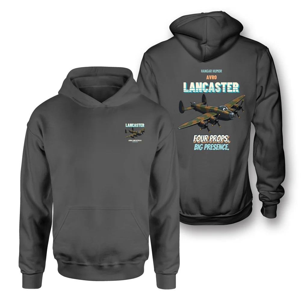 Avro Lancaster B I - Four props. Big presence. - Double-Side Hoodie design on dark gray double side hoodie
