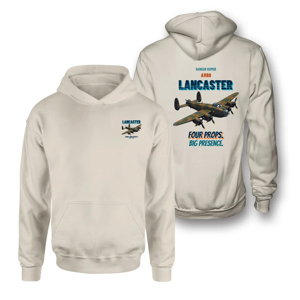 Avro Lancaster B I - Four props. Big presence. - Double-Side Hoodie design on khaki double side hoodie