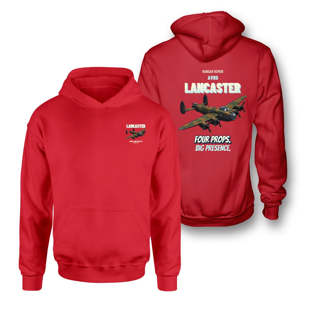 Avro Lancaster B I - Four props. Big presence. - Double-Side Hoodie design on red double side hoodie