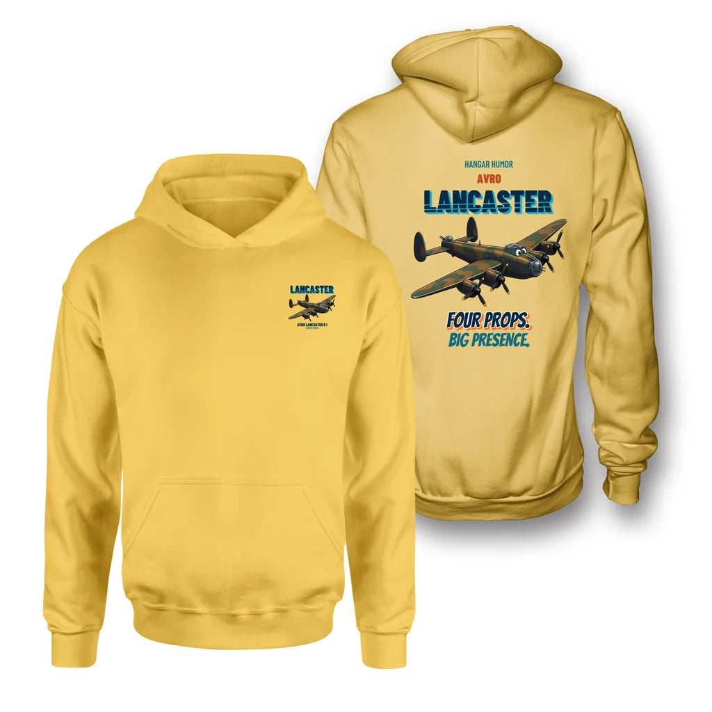 Avro Lancaster B I - Four props. Big presence. - Double-Side Hoodie design on yellow double side hoodie