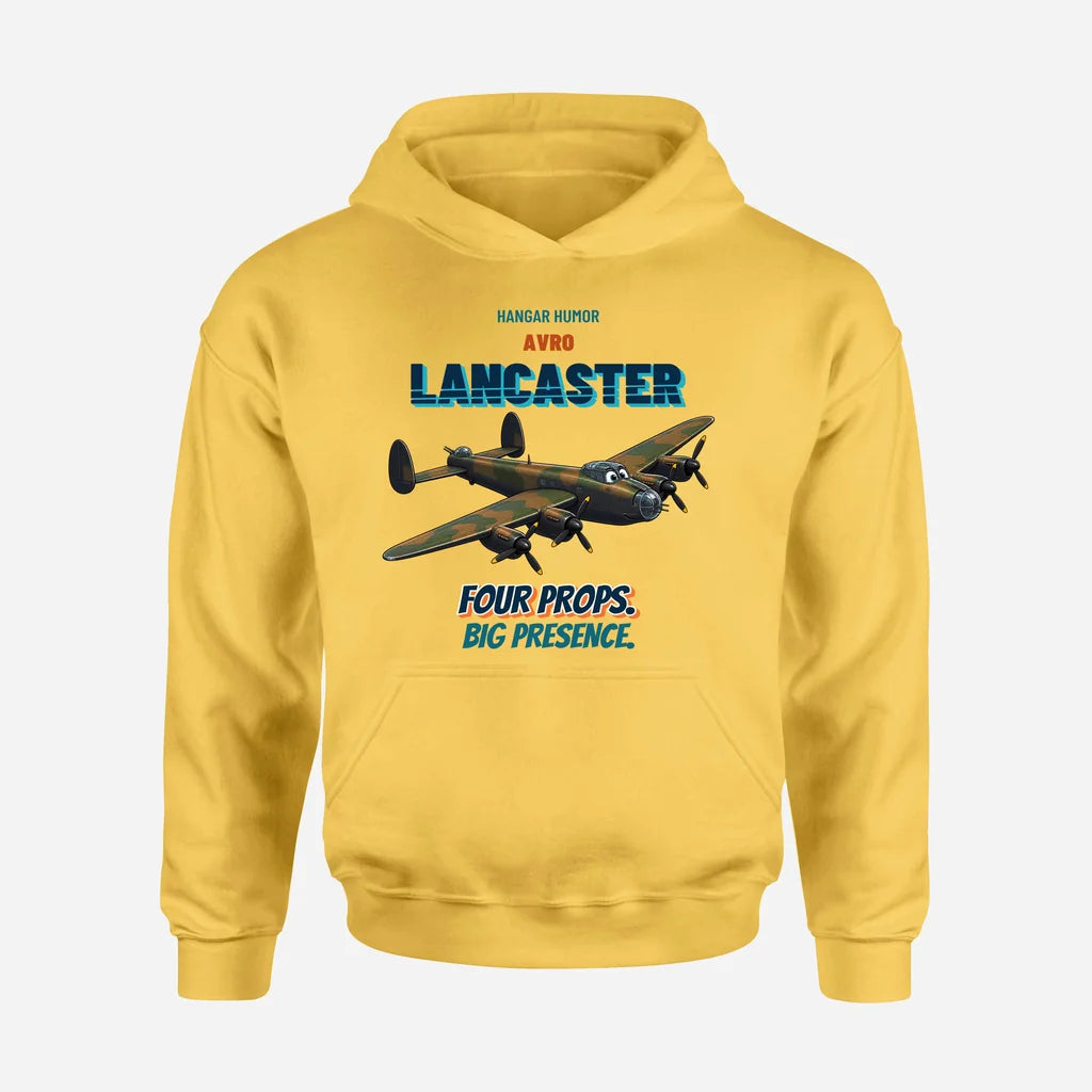 Avro Lancaster B I - Four props. Big presence. design on yellow hoodie single side