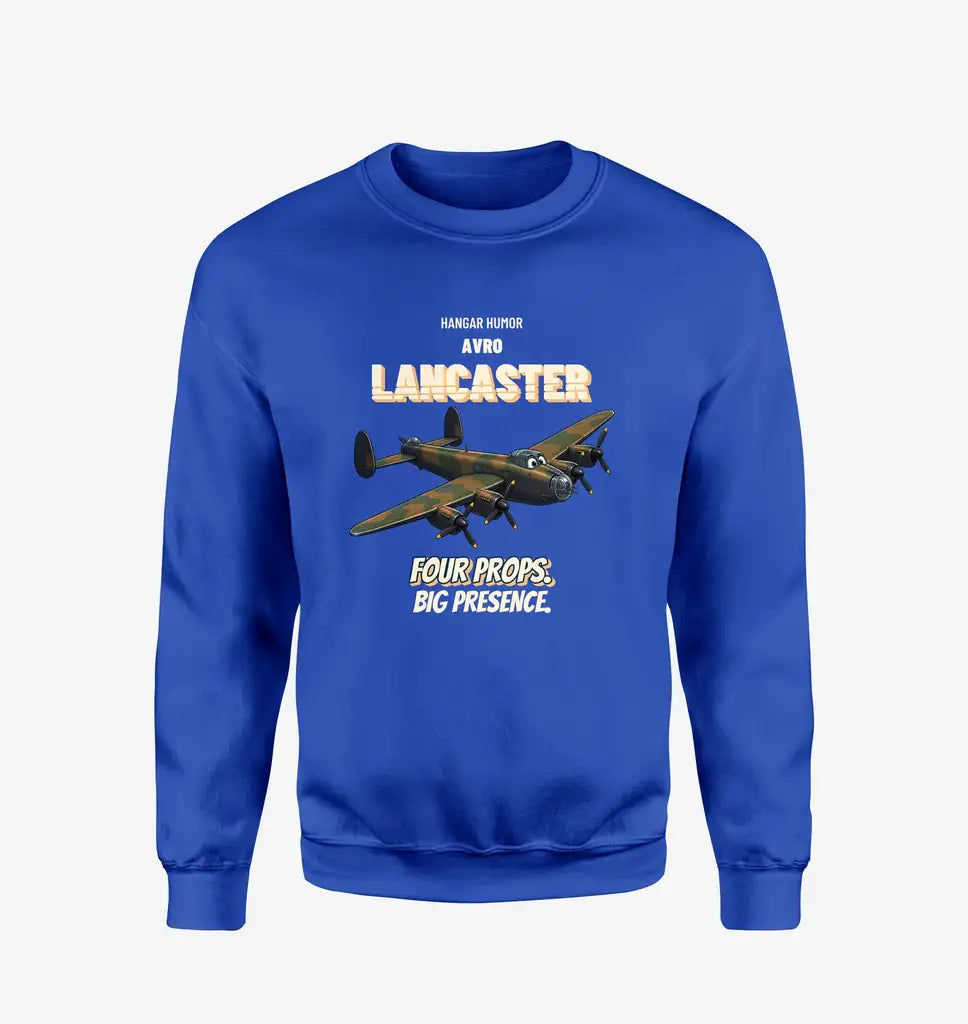 Avro Lancaster B I - Four props. Big presence. design on blue sweatshirt