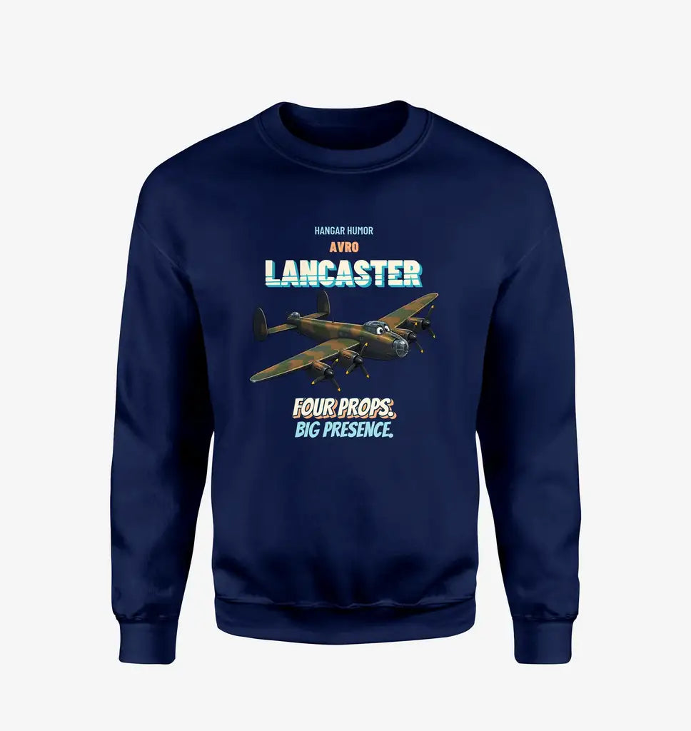 Avro Lancaster B I - Four props. Big presence. design on navy blue sweatshirt