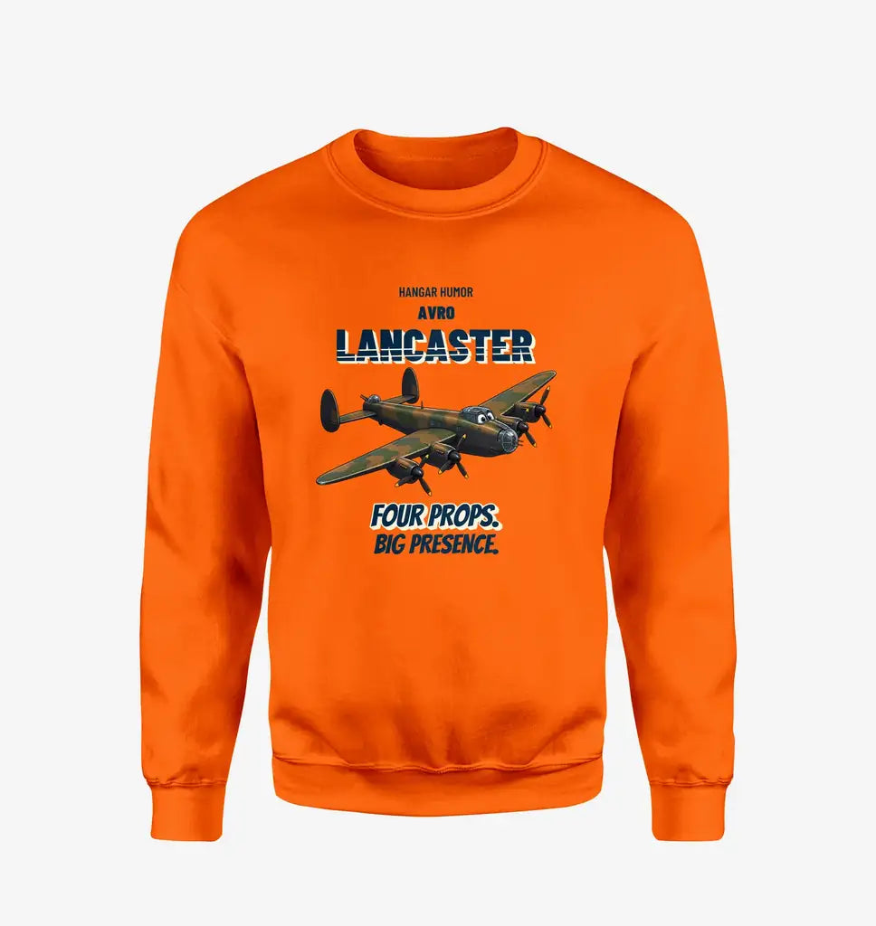 Avro Lancaster B I - Four props. Big presence. design on orange sweatshirt