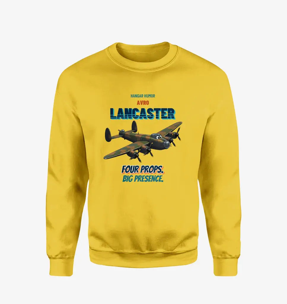 Avro Lancaster B I - Four props. Big presence. design on yellow sweatshirt