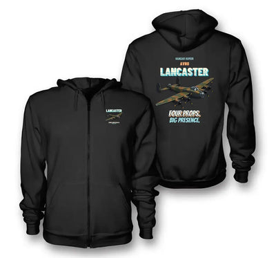 Avro Lancaster B I - Four props. Big presence. design on black zipped hoodie