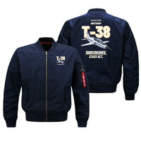 Thumbnail for Northrop T-38C Talon - Twin engines. Class act. design on blue bomber jacket