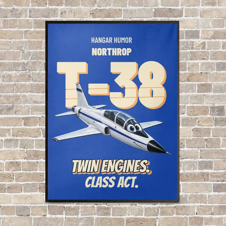 Northrop T-38C Talon - Twin engines. Class act. vertical canvas print - framed - blue background
