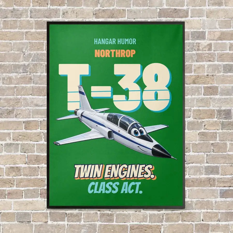 Northrop T-38C Talon - Twin engines. Class act. vertical canvas print - framed - green background