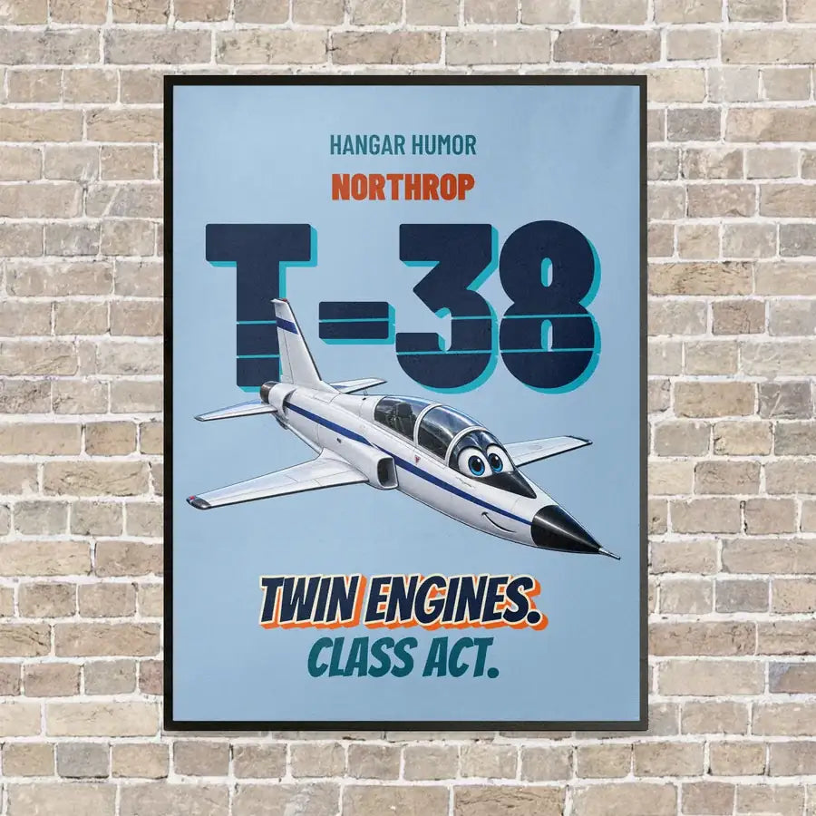 Northrop T-38C Talon - Twin engines. Class act. vertical canvas print - framed - light blue background