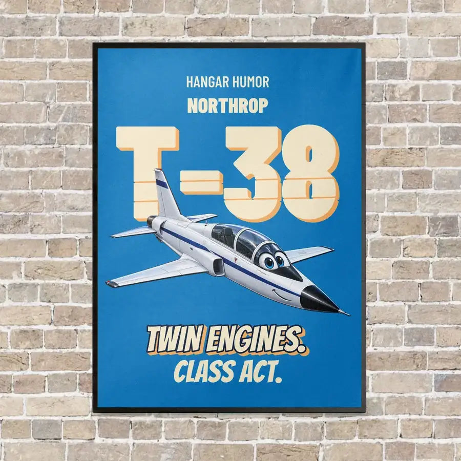 Northrop T-38C Talon - Twin engines. Class act. vertical canvas print - framed - turquoise background