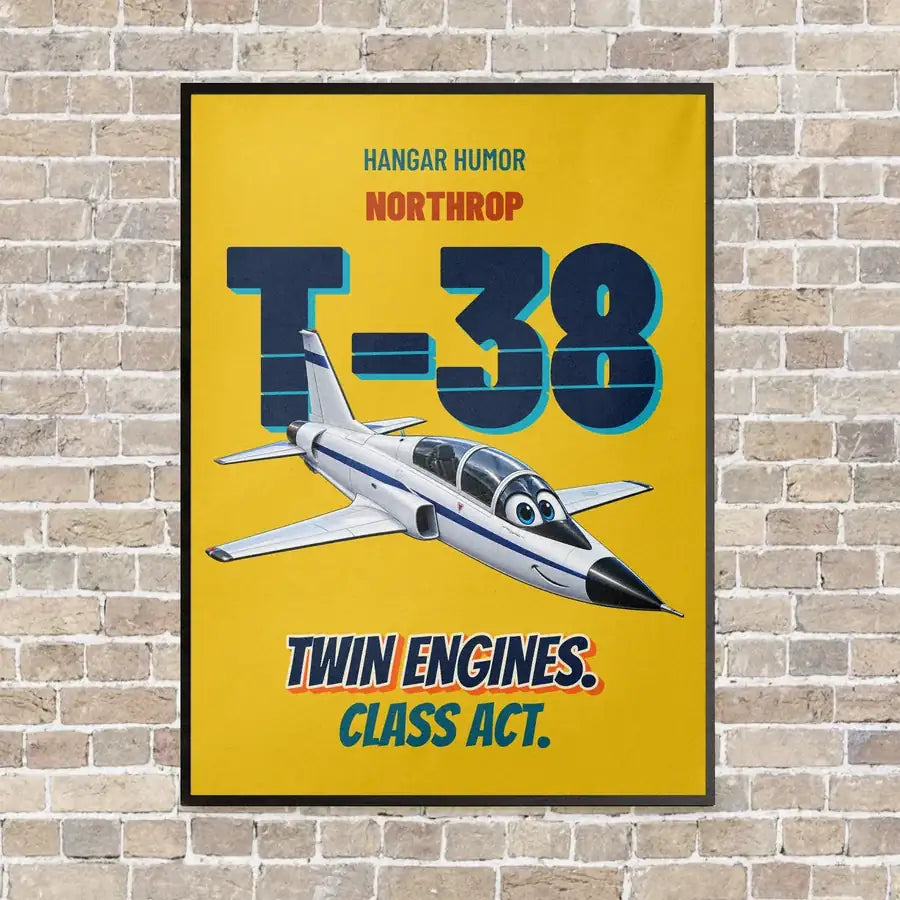 Northrop T-38C Talon - Twin engines. Class act. vertical canvas print - framed - yellow background