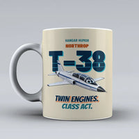 Thumbnail for Northrop T-38C Talon - Twin engines. Class act. design on beige ceramic mug