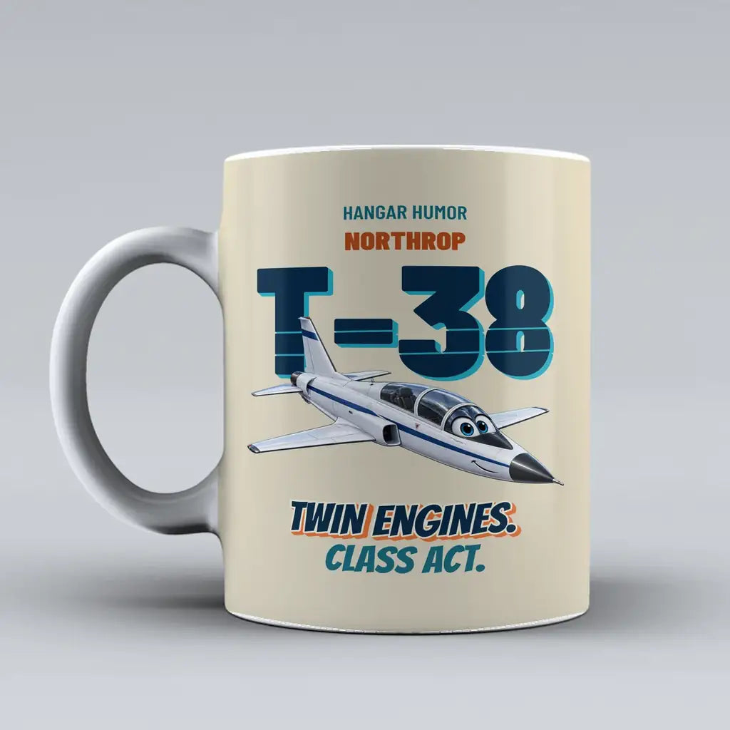 Northrop T-38C Talon - Twin engines. Class act. design on beige ceramic mug