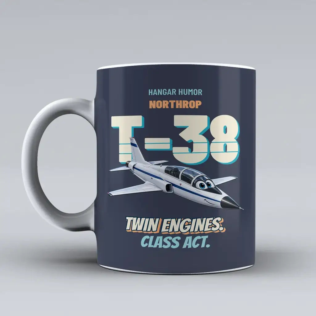 Northrop T-38C Talon - Twin engines. Class act. design on dark blue ceramic mug