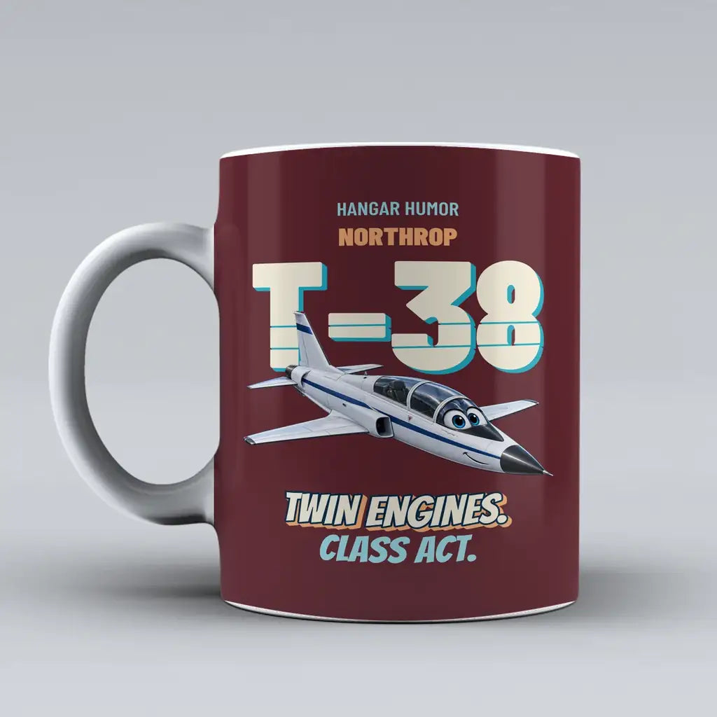 Northrop T-38C Talon - Twin engines. Class act. design on dark red ceramic mug