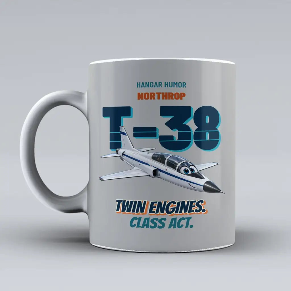 Northrop T-38C Talon - Twin engines. Class act. design on light gray ceramic mug