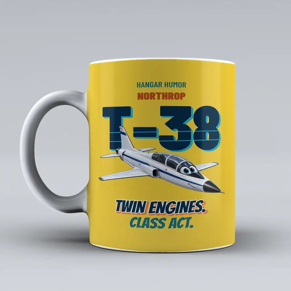 Northrop T-38C Talon - Twin engines. Class act. design on yellow ceramic mug