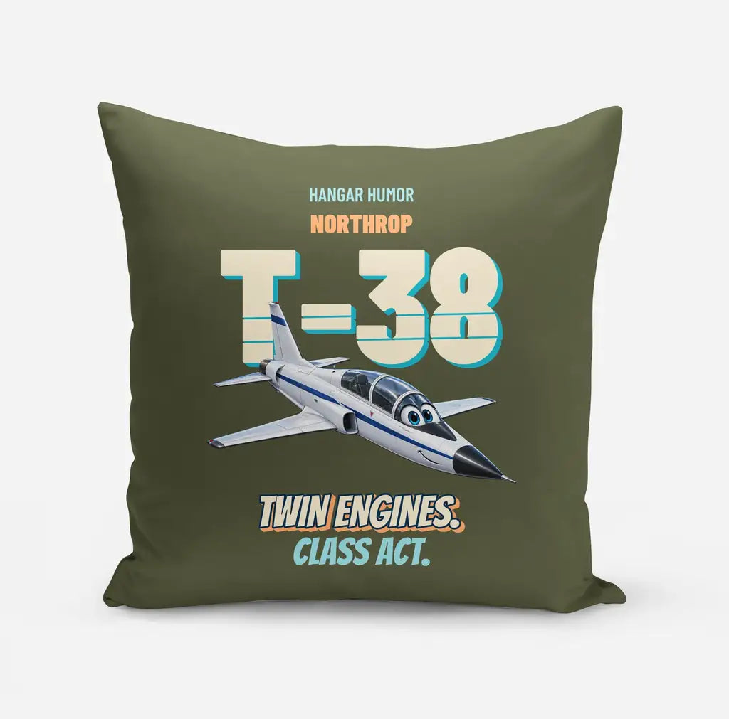 Northrop T-38C Talon - Twin engines. Class act. design on green army pillow