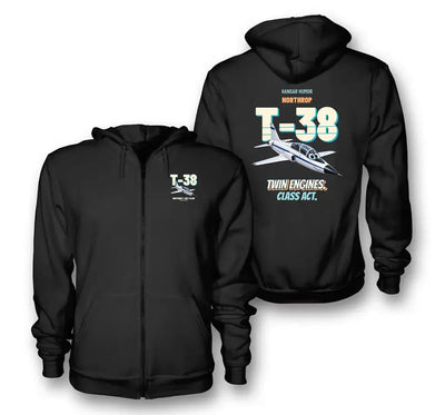 Northrop T-38C Talon - Twin engines. Class act. design on black zipped hoodie