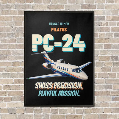 Pilatus PC-24 - Swiss precision. Playful mission. vertical canvas print - framed - black background