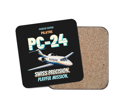 Pilatus PC-24 - Swiss precision. Playful mission. design on black 1 piece coaster