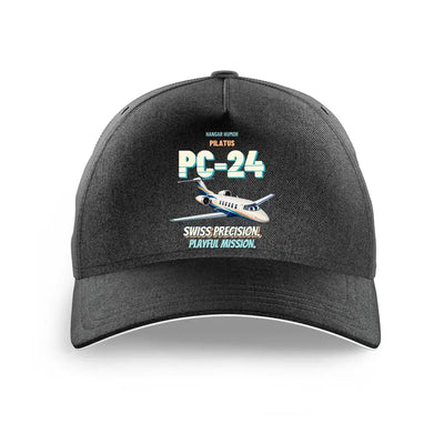 Pilatus PC-24 - Swiss precision. Playful mission. design on black printed hat