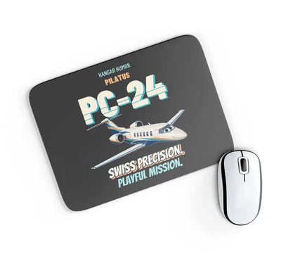 Pilatus PC-24 - Swiss precision. Playful mission. design on black rectangle mouse pad