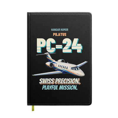 Pilatus PC-24 - Swiss precision. Playful mission. design on black notebook