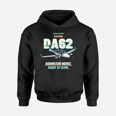 Diamond DA62 - Room for more. Ready to soar. design on black hoodie single side