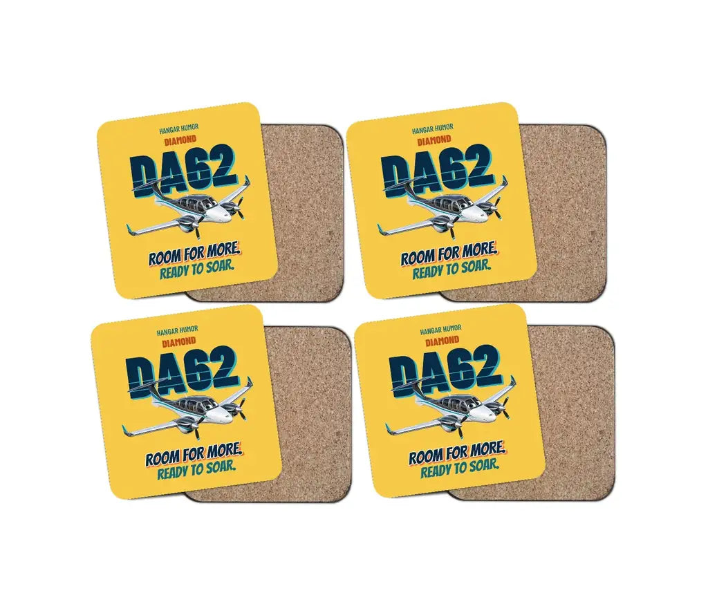 Diamond DA62 - Room for more. Ready to soar. design on yellow 4 pieces set coaster