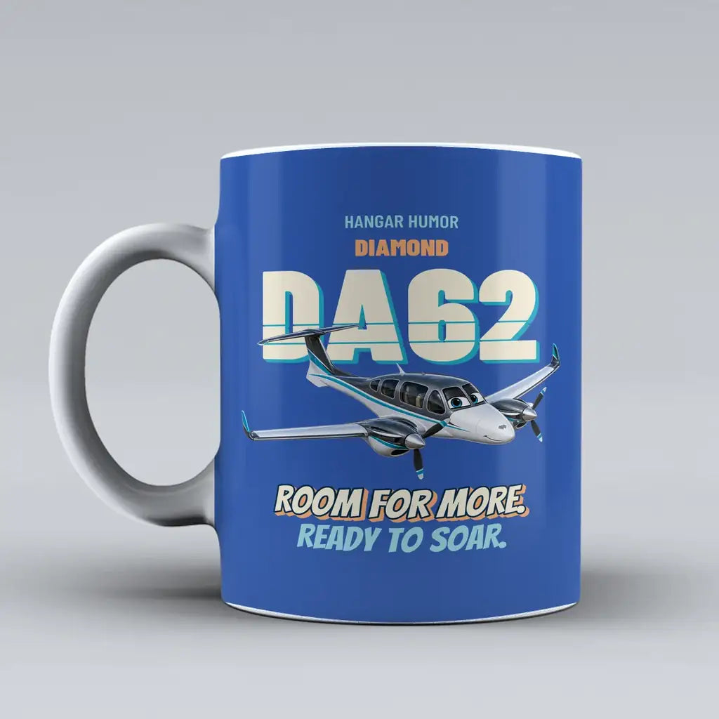 Diamond DA62 - Room for more. Ready to soar. design on blue ceramic mug