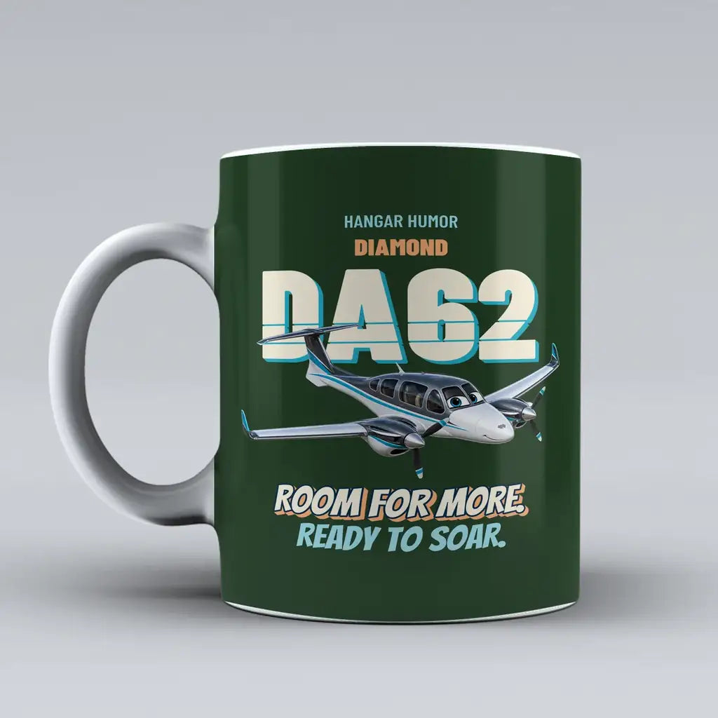 Diamond DA62 - Room for more. Ready to soar. design on dark green ceramic mug
