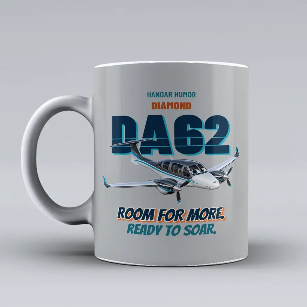 Diamond DA62 - Room for more. Ready to soar. design on light gray ceramic mug