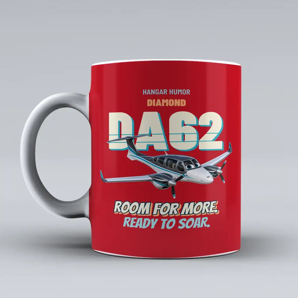 Diamond DA62 - Room for more. Ready to soar. design on red ceramic mug