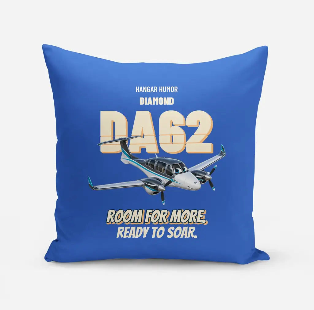 Diamond DA62 - Room for more. Ready to soar. design on blue pillow