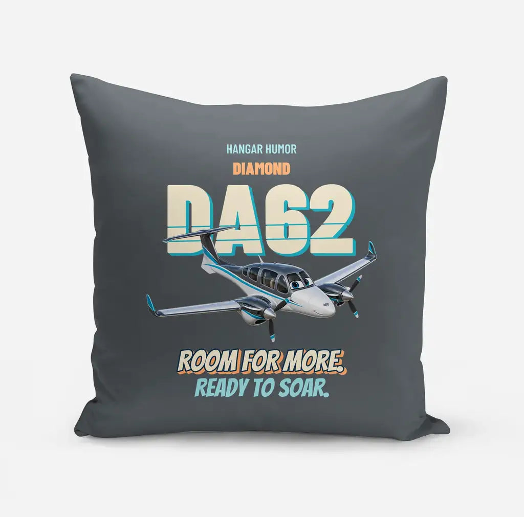 Diamond DA62 - Room for more. Ready to soar. design on gray pillow