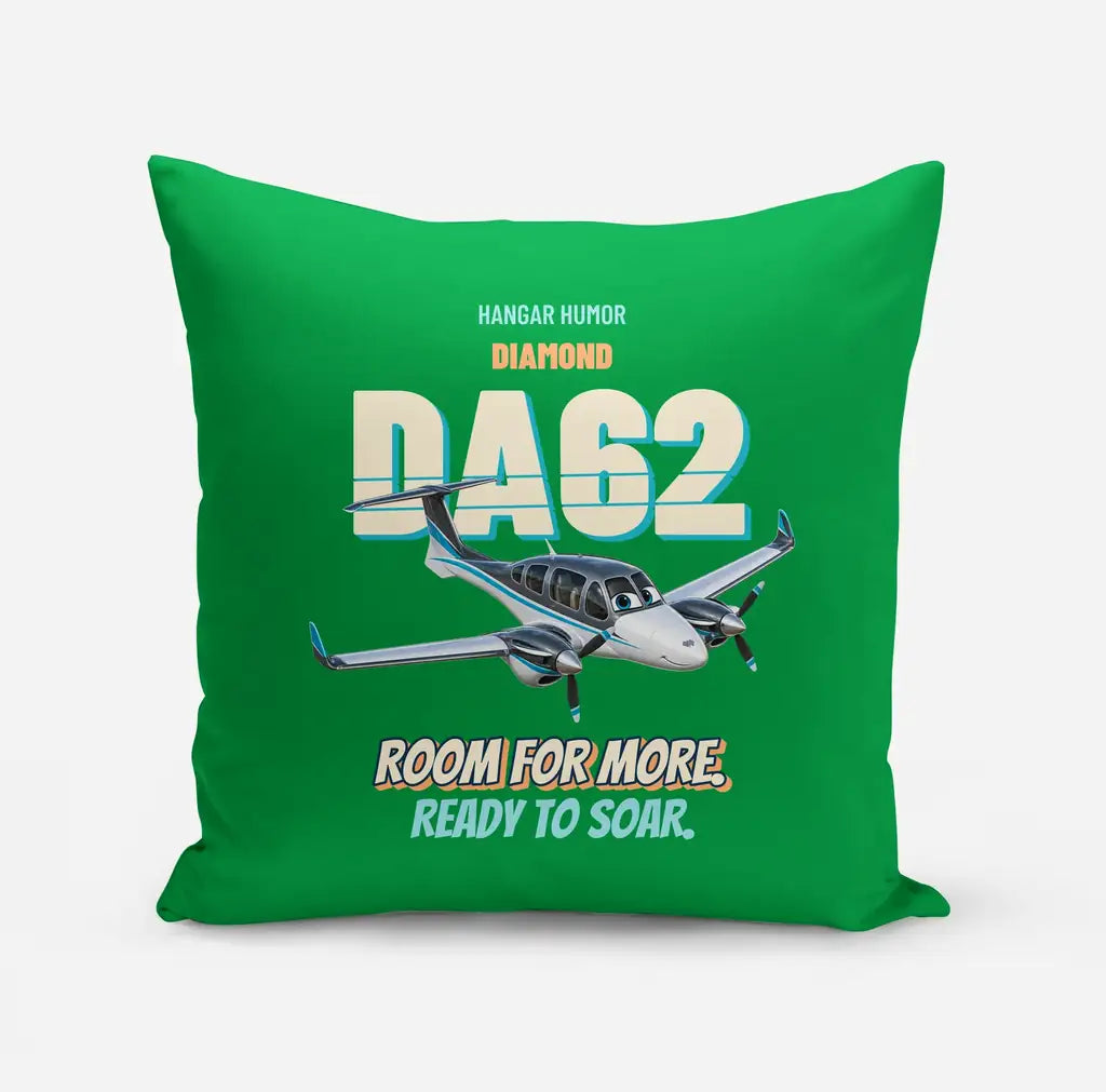 Diamond DA62 - Room for more. Ready to soar. design on green pillow