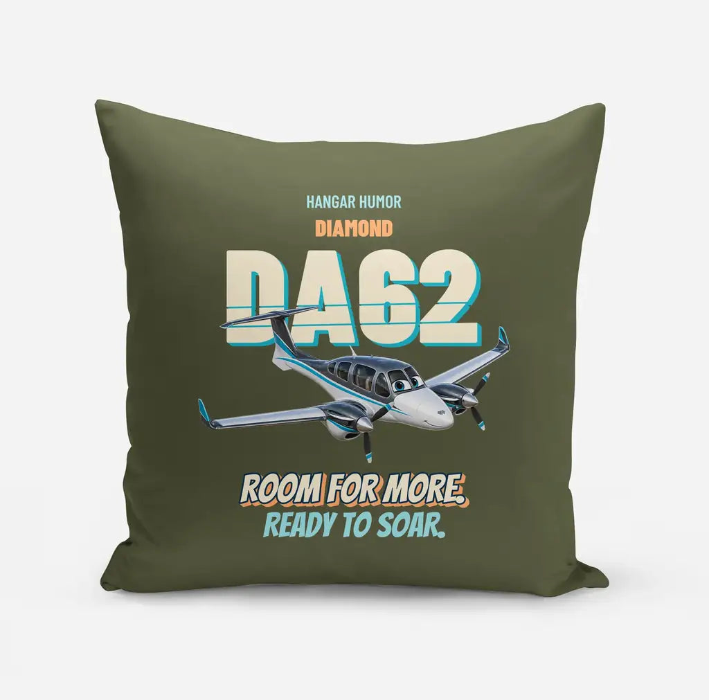 Diamond DA62 - Room for more. Ready to soar. design on green army pillow