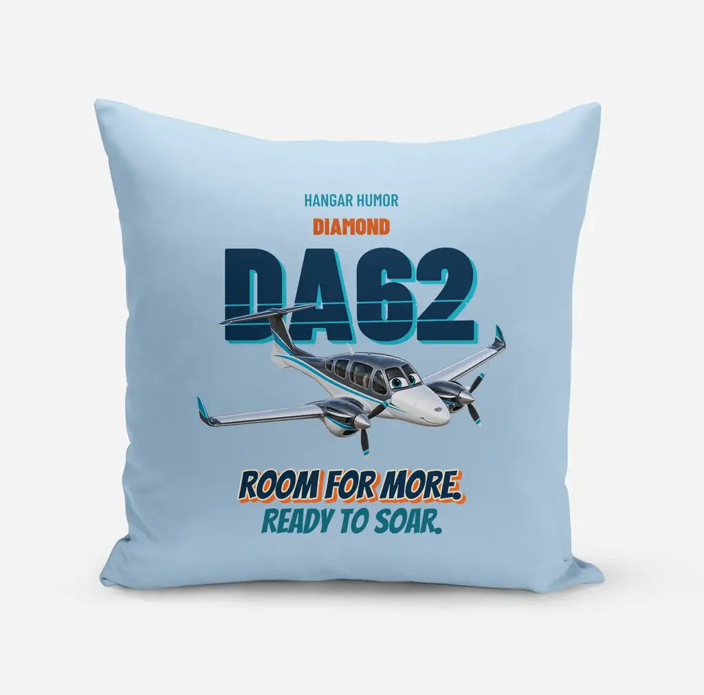 Diamond DA62 - Room for more. Ready to soar. design on light blue pillow
