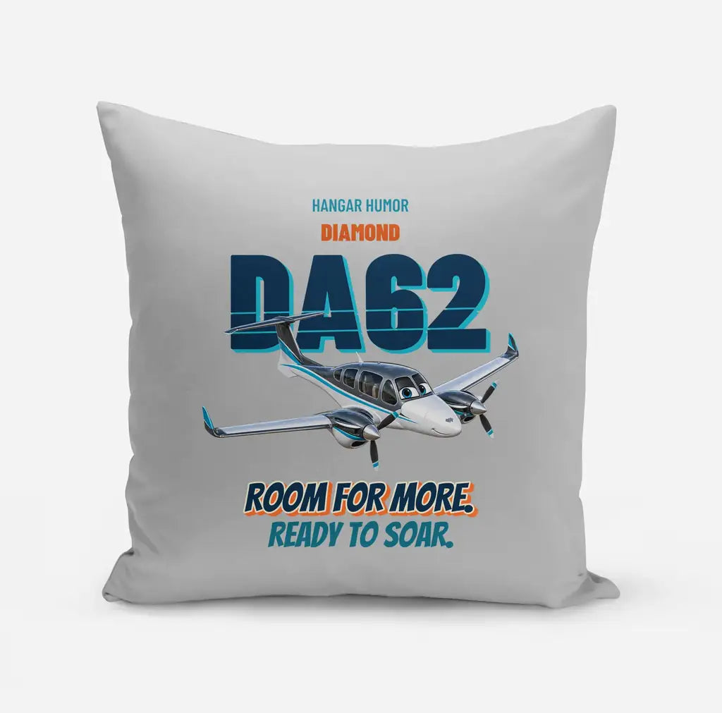 Diamond DA62 - Room for more. Ready to soar. design on light gray pillow