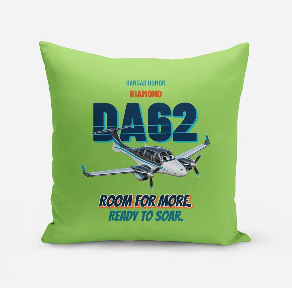Diamond DA62 - Room for more. Ready to soar. design on light green pillow