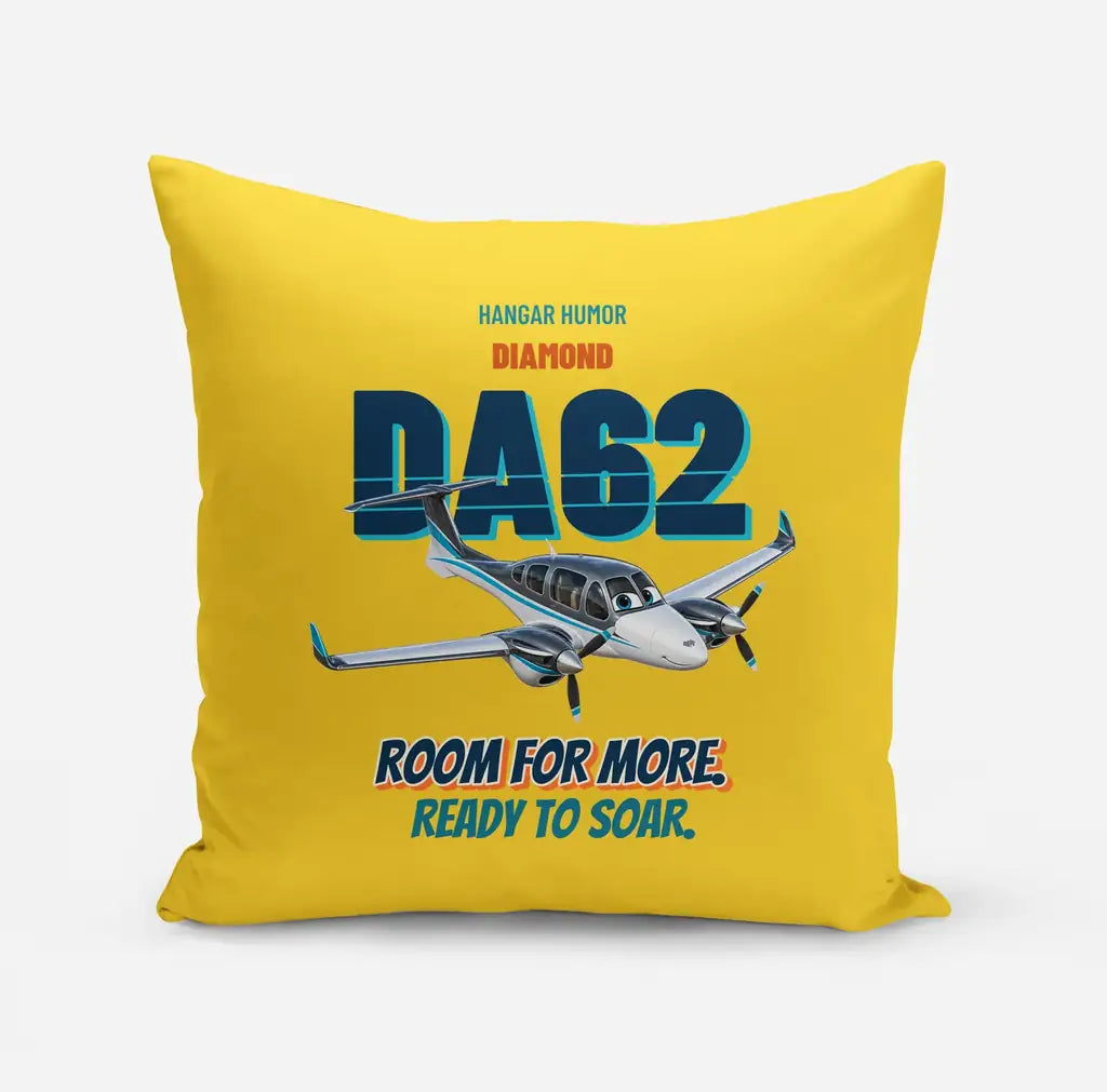 Diamond DA62 - Room for more. Ready to soar. design on yellow pillow