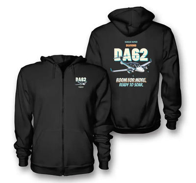 Diamond DA62 - Room for more. Ready to soar. design on black zipped hoodie